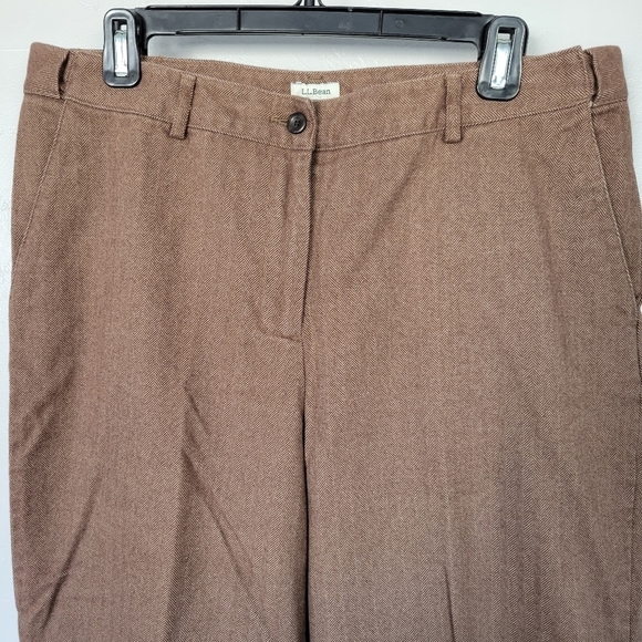 L.L. Bean Classic Fit 14 Brown Work Pants Dressy Workwear Trousers Herringbone - Picture 2 of 7